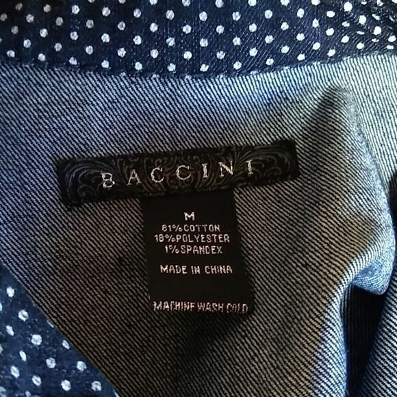 Baccini Womens SZ Medium Denim Polka Dot Button Jean Jacket Stretch Dark Wash - Picture 5 of 7